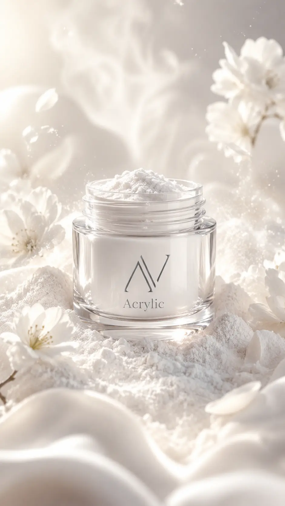 Aivia Nails acrylic jar with acrylic powder for acrylic nails.