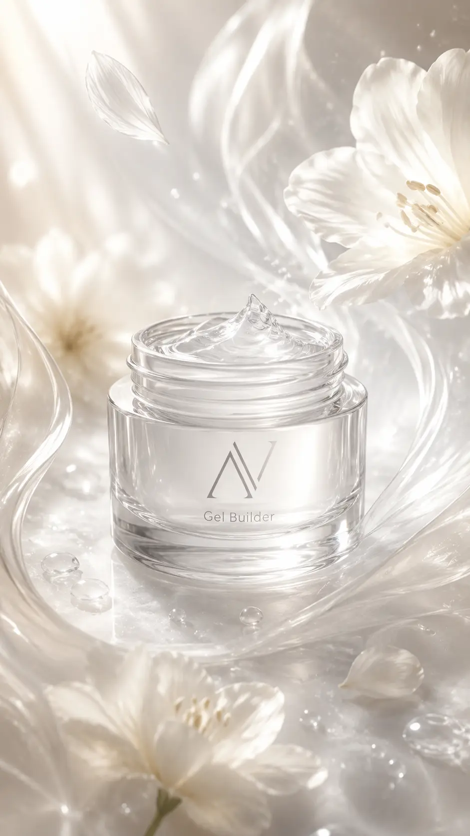 Aivia Nails builder gel clear jar with clear sculpted gel for builder gel nails.
